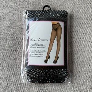 NWT Fashion Nova Black Fishnet with Multi Sized Iridescent Rhinestones